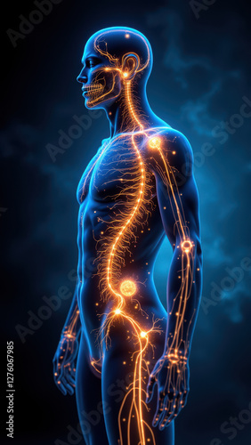 A detailed illustration of a human anatomy with emphasis on the Vagus Nerve Stimulation (VNS) area, showcasing a realistic depiction for educational or medical purposes. photo