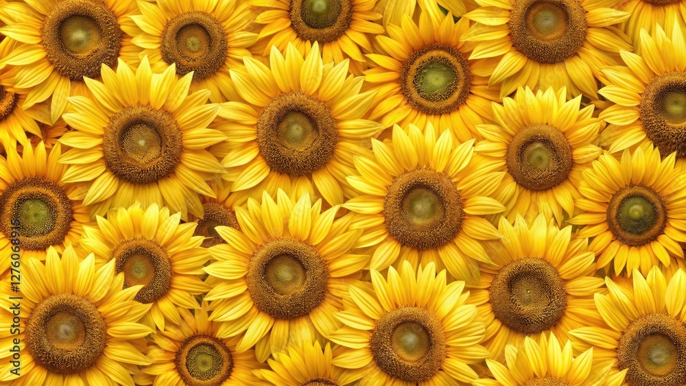 Obraz premium Sunflowers in a repeating pattern form a stunning floral wallpaper design, garden-inspired wallpaper, home decor inspiration
