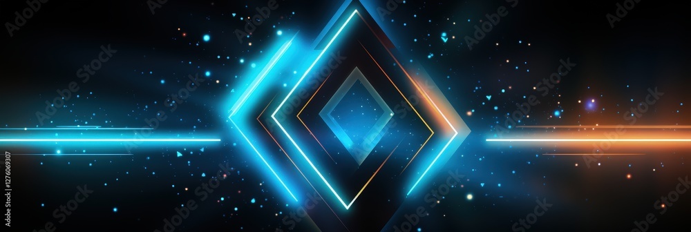 Obraz premium Glowing diamond shapes in blue and orange sparkle, for ads, posters
