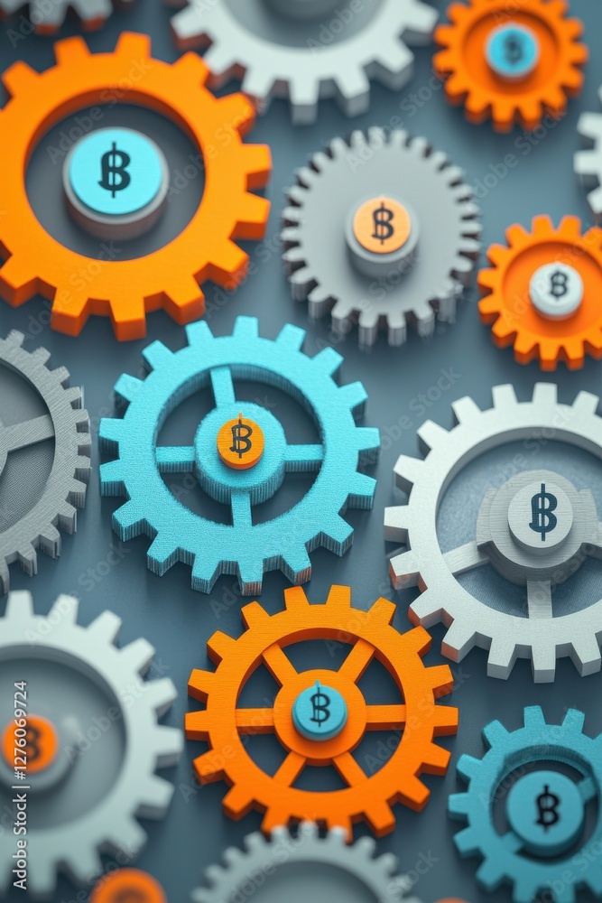 Colorful gears representing financial concepts and industry progress. Colorful gears representing financial concepts and industry progress.