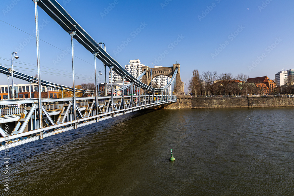 Fototapeta premium Grunwald Bridge over the Oder River. Wroclaw, Poland