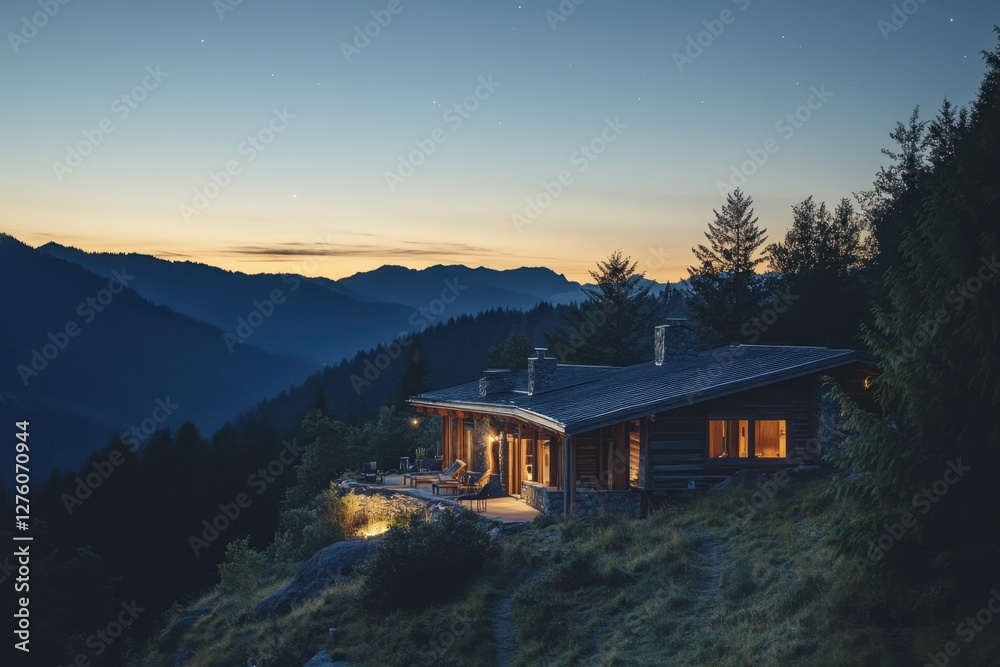 Digital detox retreat at a mountain lodge with no cell reception enveloped by nature evening serenity captured from a scenic viewpoint Digital detox retreat at a mountain lodge with no cell reception enveloped by nature evening serenity captured from a scenic viewpoint