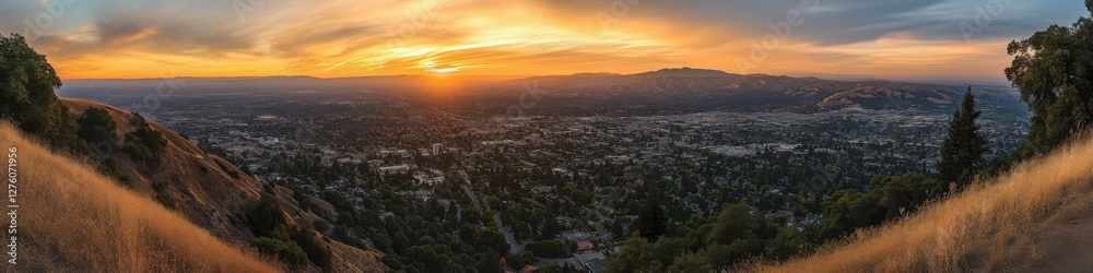 Diablo Panorama: Mount Diablo Sunset with City Skyline in California Diablo Panorama: Mount Diablo Sunset with City Skyline in California