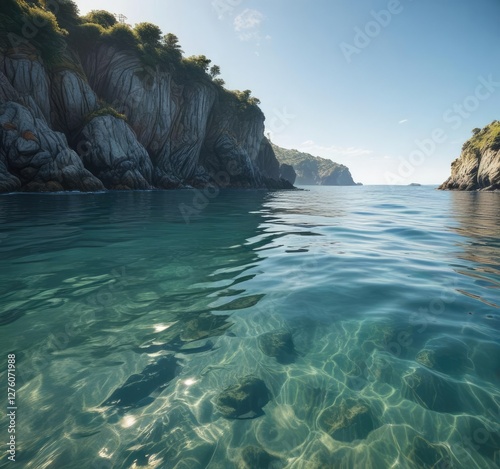The soundless movement of the ocean's surface in an empty cove, natural, ocean, scenery