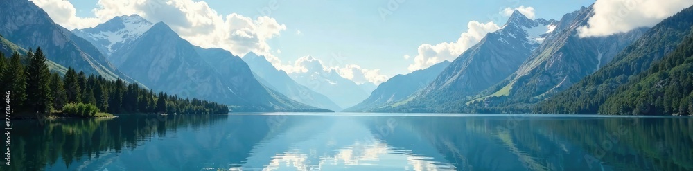 Tranquil mountain lake with surrounding peaks and clouds, tranquil lake peaks clouds serene landscapes peaceful atmosphere natural scenery, natural Tranquil mountain lake with surrounding peaks and clouds, tranquil lake peaks clouds serene landscapes peaceful atmosphere natural scenery, natural