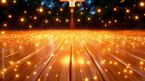 Glowing Basketball Court Night Scene Golden Lights Background