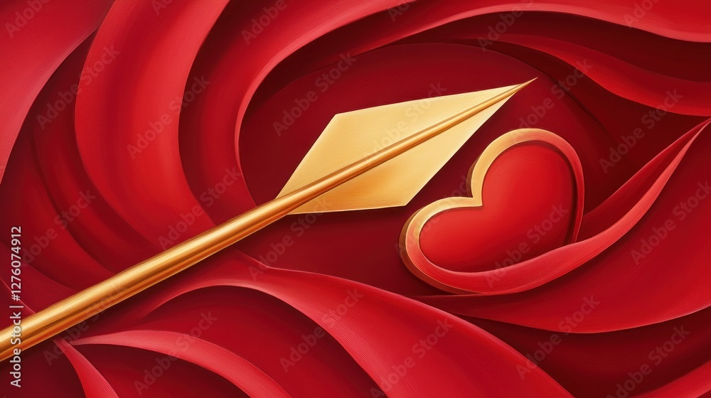 Fototapeta premium Golden Arrow Piercing Red Heart Valentines Day Design