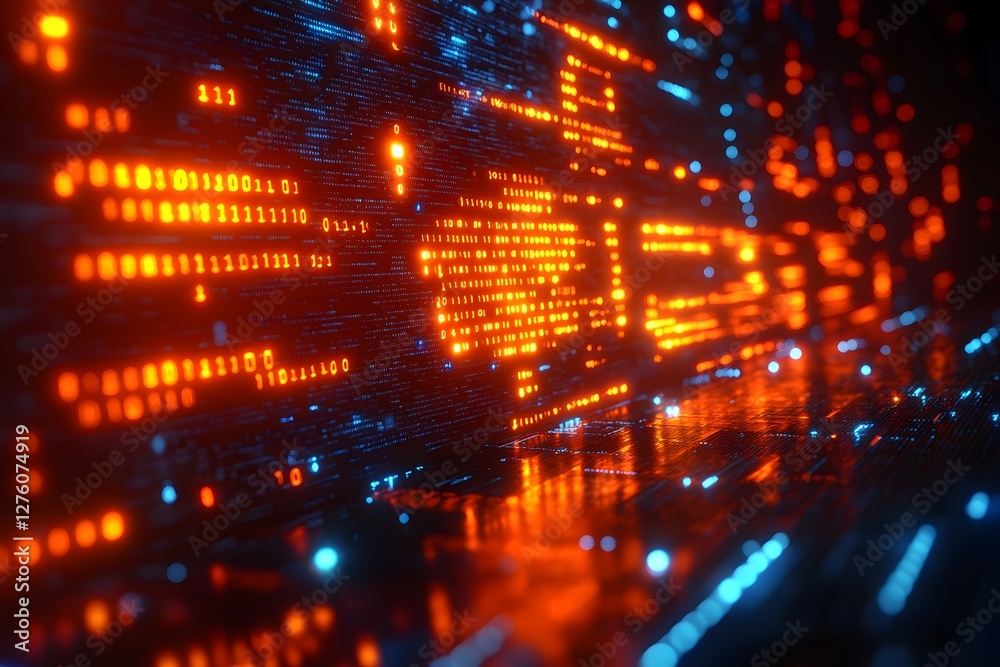 Fototapeta premium Digital Data Stream with Illuminated Code for Technology Design Background