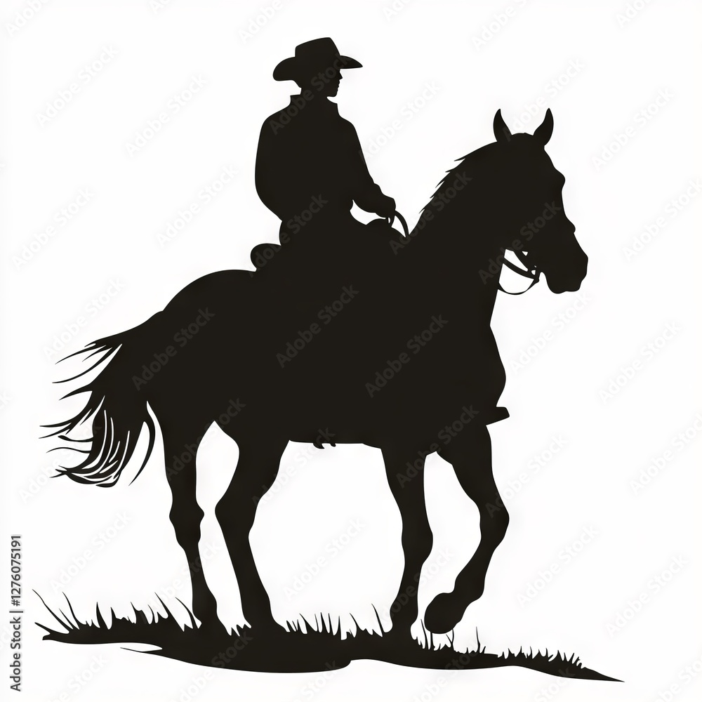 Naklejka premium Silhouette of a cowboy riding a horse. Classic symbol of the American West.