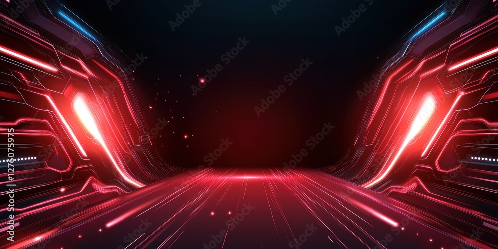 Obraz premium Red Neon Tech Background Abstract Futuristic Design