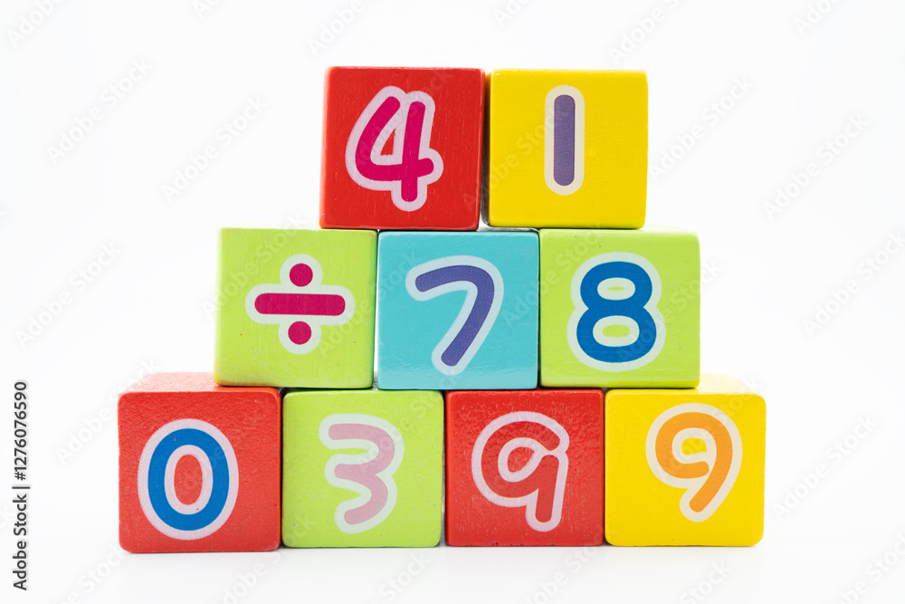 Number wood block cubes for learning Mathematic, education math. Number wood block cubes for learning Mathematic, education math.