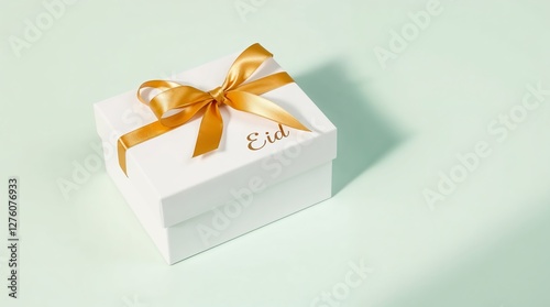 Eid Gift Box with Ribbon on Pastel Background