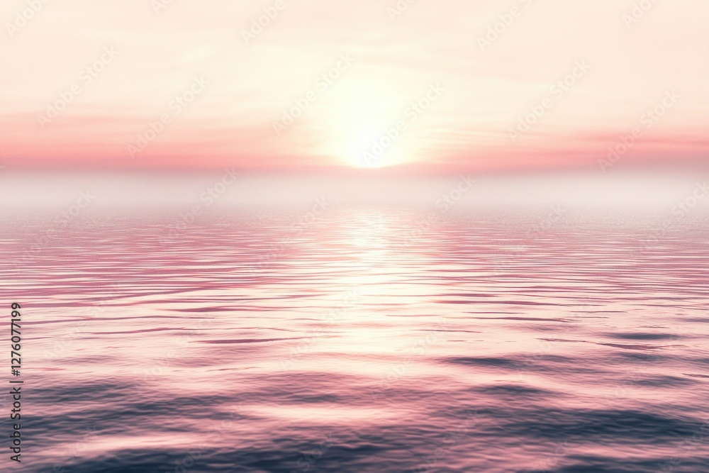 Obraz premium Serene Sunrise Over Calm Ocean Waters with Soft Pink Hues