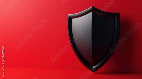 Free Download modern black shield on vibrant red background symbolizes protection and security. This minimalist design evokes strength and resilience, perfect for various applications - GFXLoad