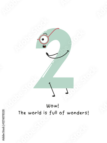 
Emotional educational poster for kids with a number 2