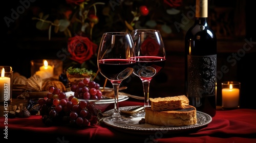 candles red wine toast