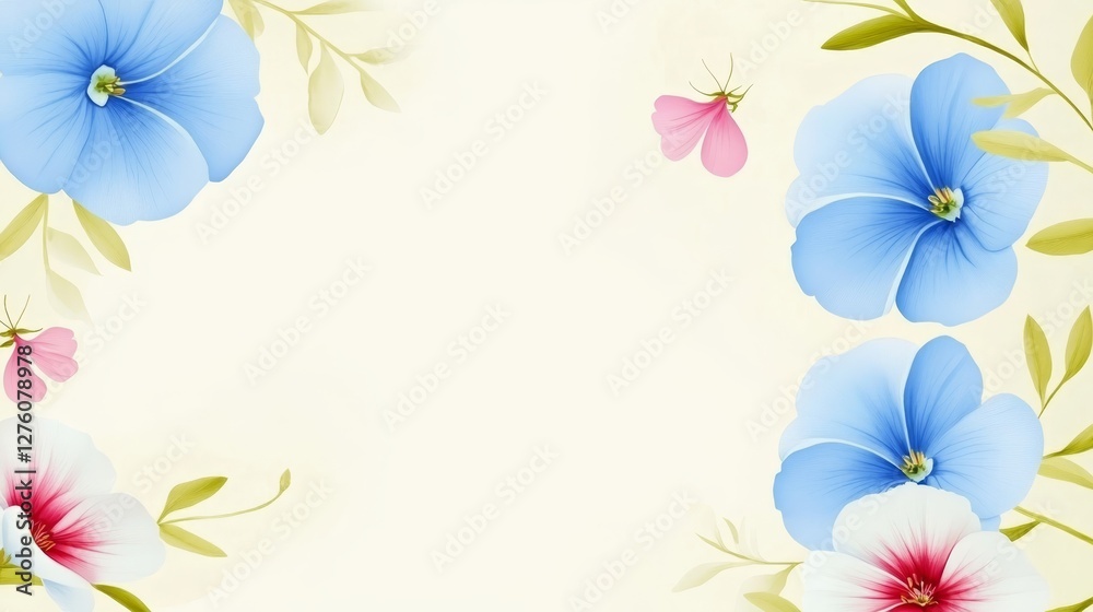 Lovely Pastel Flower Border - Delicate pastel blue and pink flowers create a charming border design, perfect for invitations, cards, or websites Lovely Pastel Flower Border - Delicate pastel blue and pink flowers create a charming border design, perfect for invitations, cards, or websites
