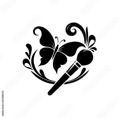 Striking Black Silhouette Logo with Butterfly and Makeup Brush for Beauty Parlor Transformation