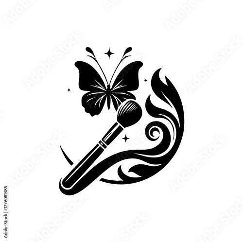 Striking Black Silhouette Logo with Butterfly and Makeup Brush for Beauty Parlor Transformation
