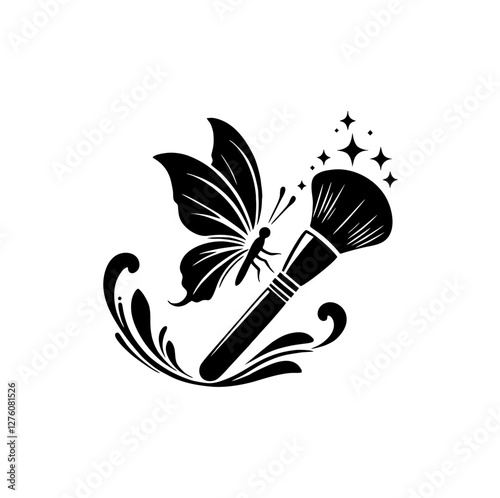 Striking Black Silhouette Logo with Butterfly and Makeup Brush for Beauty Parlor Transformation