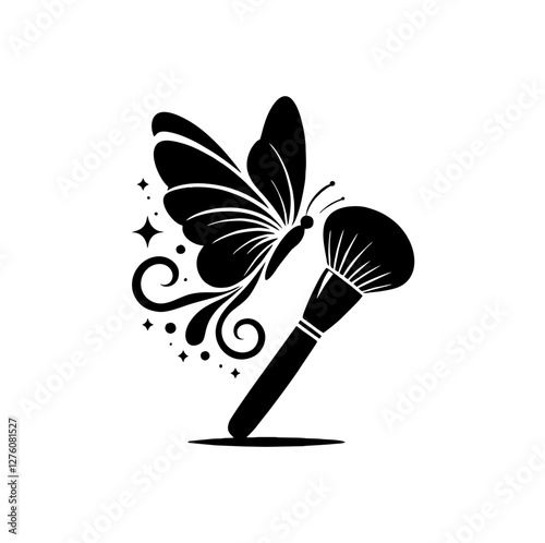 Striking Black Silhouette Logo with Butterfly and Makeup Brush for Beauty Parlor Transformation