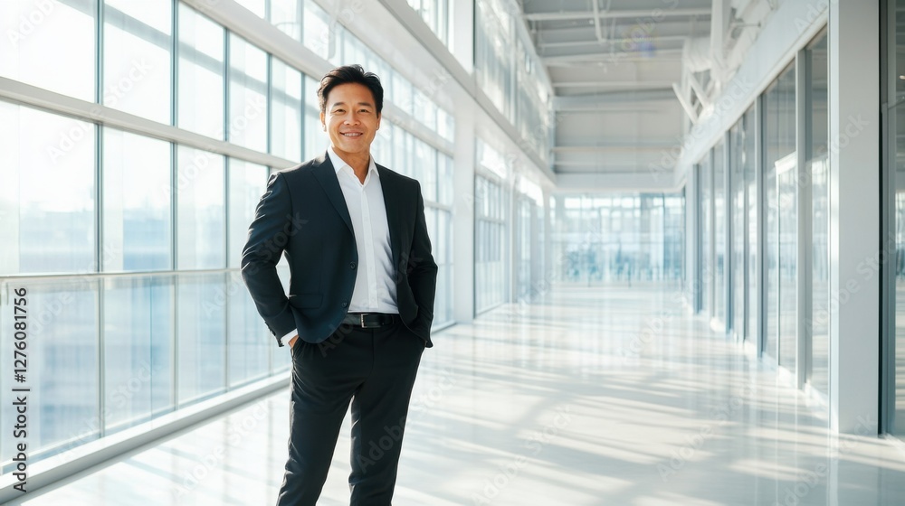 confident businessman in modern office building confident businessman in modern office building