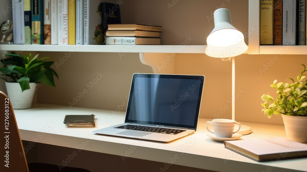 setup laptop on desk on white setup laptop on desk on white