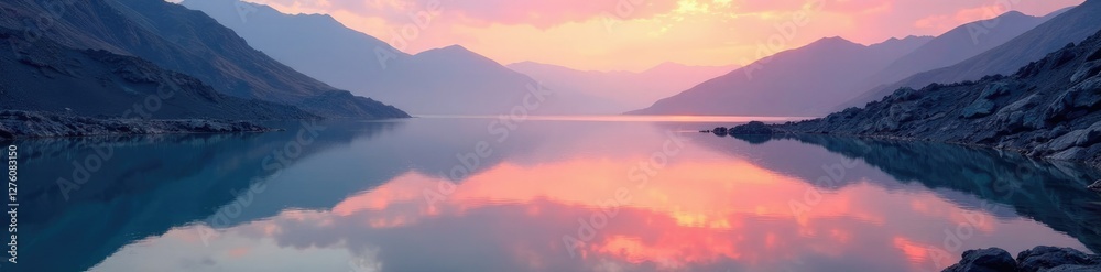 Obraz premium Reflections of volcanic ash on the still water, volcanic ash, serene environment