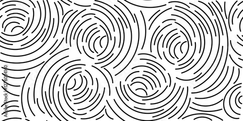 Abstract seamless black and white hand-drawn doodle fingerprint pattern with chaotic lines. Monochrome vector illustration for wallpapers, backgrounds, backdrops, wrapping, business, banners, textile	