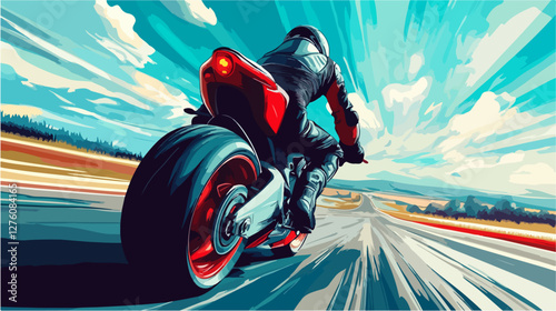 Illustration of a sports motorcycle. Motorcycle racer. Motorcyclist. Riding a motorcycle.