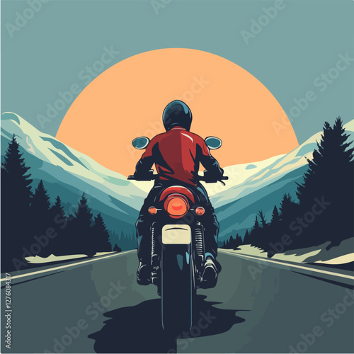 Illustration of a sports motorcycle. Motorcycle racer. Motorcyclist. Riding a motorcycle.