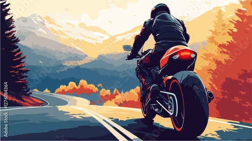 Illustration of a sports motorcycle. Motorcycle racer. Motorcyclist. Riding a motorcycle.