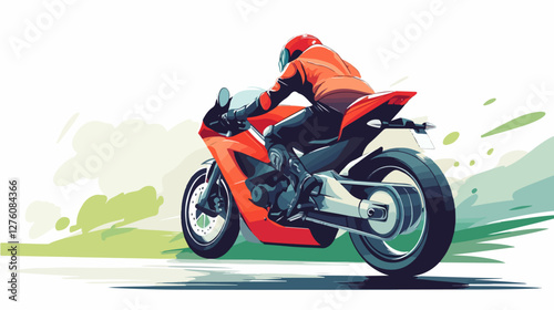 Illustration of a sports motorcycle. Motorcycle racer. Motorcyclist. Riding a motorcycle.