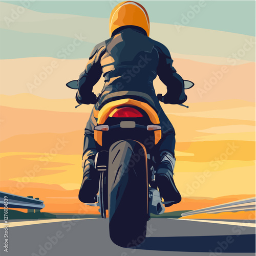 Illustration of a sports motorcycle. Motorcycle racer. Motorcyclist. Riding a motorcycle.