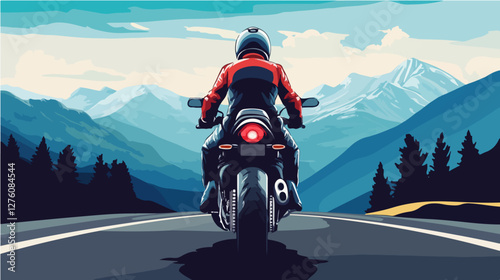 Illustration of a sports motorcycle. Motorcycle racer. Motorcyclist. Riding a motorcycle.