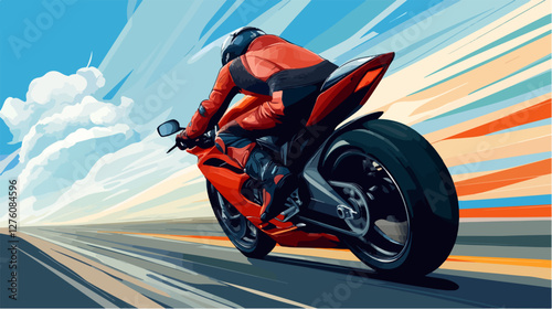 Illustration of a sports motorcycle. Motorcycle racer. Motorcyclist. Riding a motorcycle.