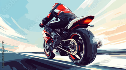 Illustration of a sports motorcycle. Motorcycle racer. Motorcyclist. Riding a motorcycle.