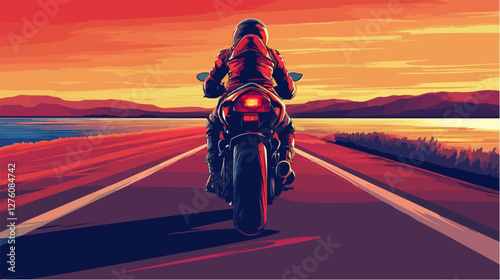 Illustration of a sports motorcycle. Motorcycle racer. Motorcyclist. Riding a motorcycle.