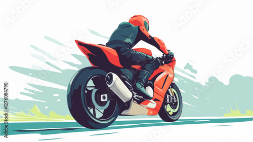 Illustration of a sports motorcycle. Motorcycle racer. Motorcyclist. Riding a motorcycle.