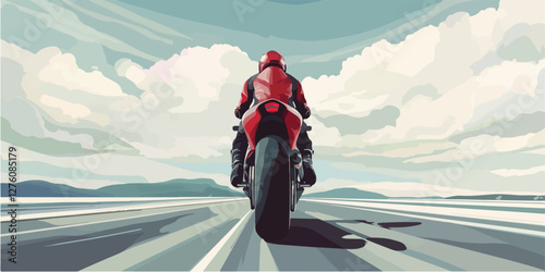 Illustration of a sports motorcycle. Motorcycle racer. Motorcyclist. Riding a motorcycle.