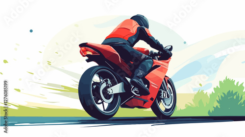 Illustration of a sports motorcycle. Motorcycle racer. Motorcyclist. Riding a motorcycle.