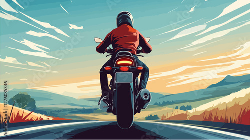 Illustration of a sports motorcycle. Motorcycle racer. Motorcyclist. Riding a motorcycle.