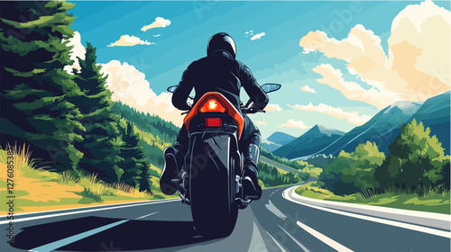 Illustration of a sports motorcycle. Motorcycle racer. Motorcyclist. Riding a motorcycle.