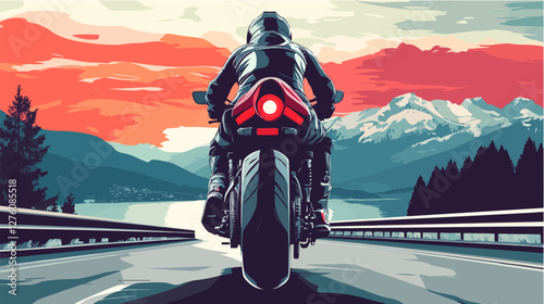 Illustration of a sports motorcycle. Motorcycle racer. Motorcyclist. Riding a motorcycle.