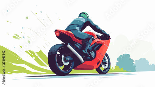 Illustration of a sports motorcycle. Motorcycle racer. Motorcyclist. Riding a motorcycle.