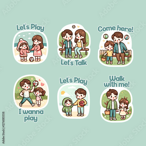 Cute Family Stickers Featuring Fun Activities