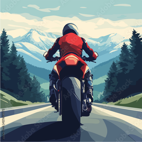 Illustration of a sports motorcycle. Motorcycle racer. Motorcyclist. Riding a motorcycle.