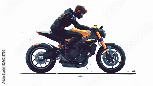 Illustration of a sports motorcycle. Motorcycle racer. Motorcyclist. Riding a motorcycle.