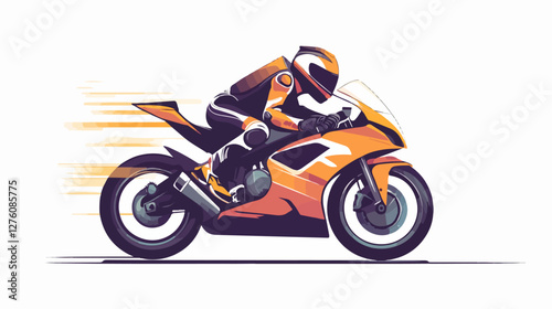 Illustration of a sports motorcycle. Motorcycle racer. Motorcyclist. Riding a motorcycle.
