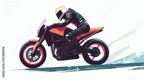 Illustration of a sports motorcycle. Motorcycle racer. Motorcyclist. Riding a motorcycle.